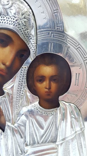 Много рядка руска царска икона в стил „Модерн“, сребро 84 проба , майстор - „СГ“