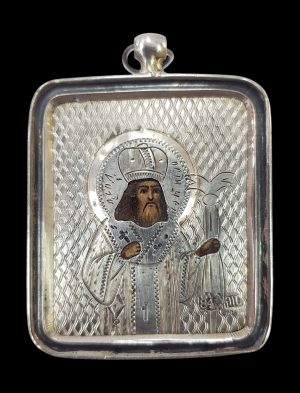 Руска царска сребърна икона със Св. Феодосий, 84 пр. , края на XIX век.