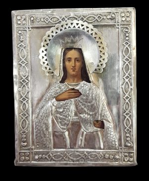 Рядка руска царска икона със Св. Варвара, сребро 84 проба , 1875 г.