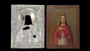 Рядка руска царска икона със Св. Варвара, сребро 84 проба , 1875 г.